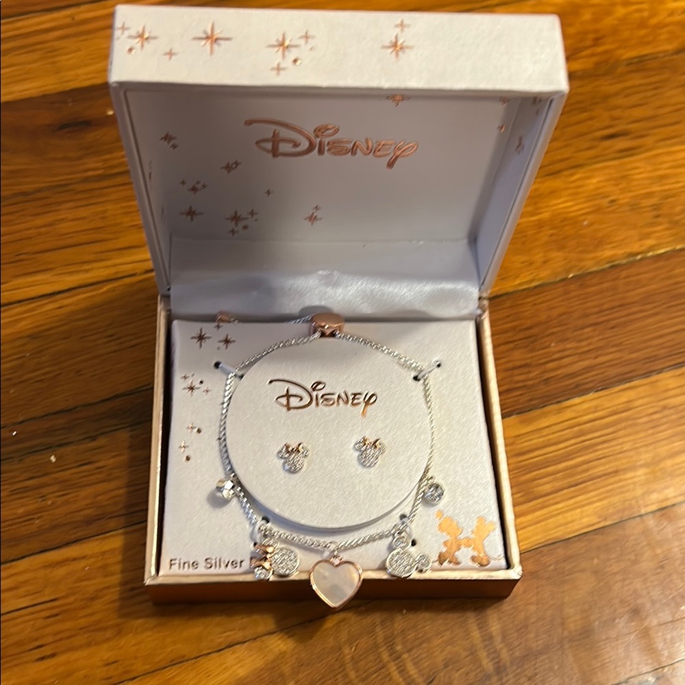 Disney Minnie/Mickey Silver Jewelry Set with Heart Charm